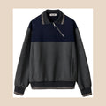 Polo-Neck Zipped Sweatshirt — Gray/Navy