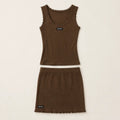 Brown Ribbed Tank Top and Skirt Set