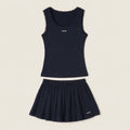 Navy Ribbed Tank Top and Skirt Set