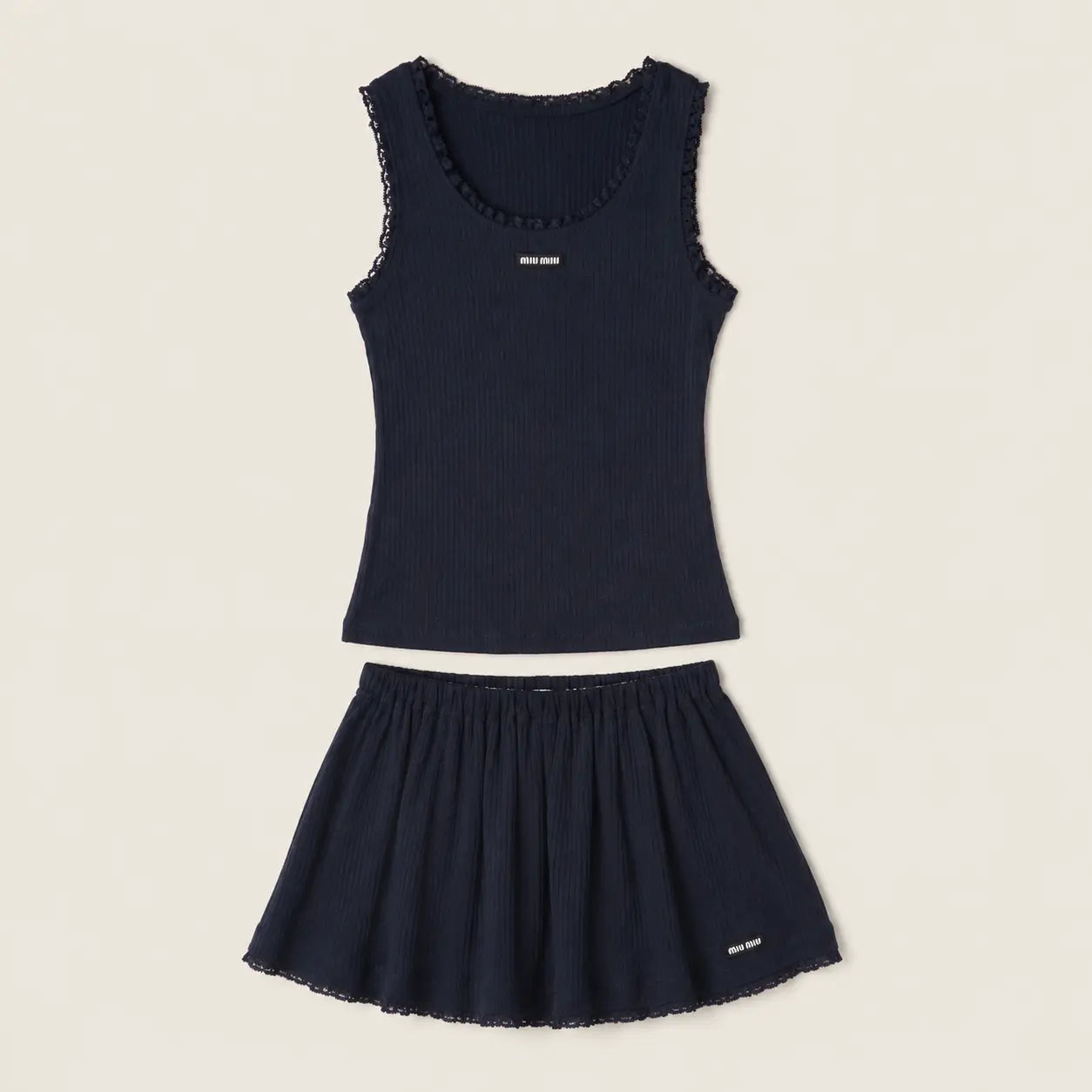 Navy Ribbed Tank Top and Skirt Set