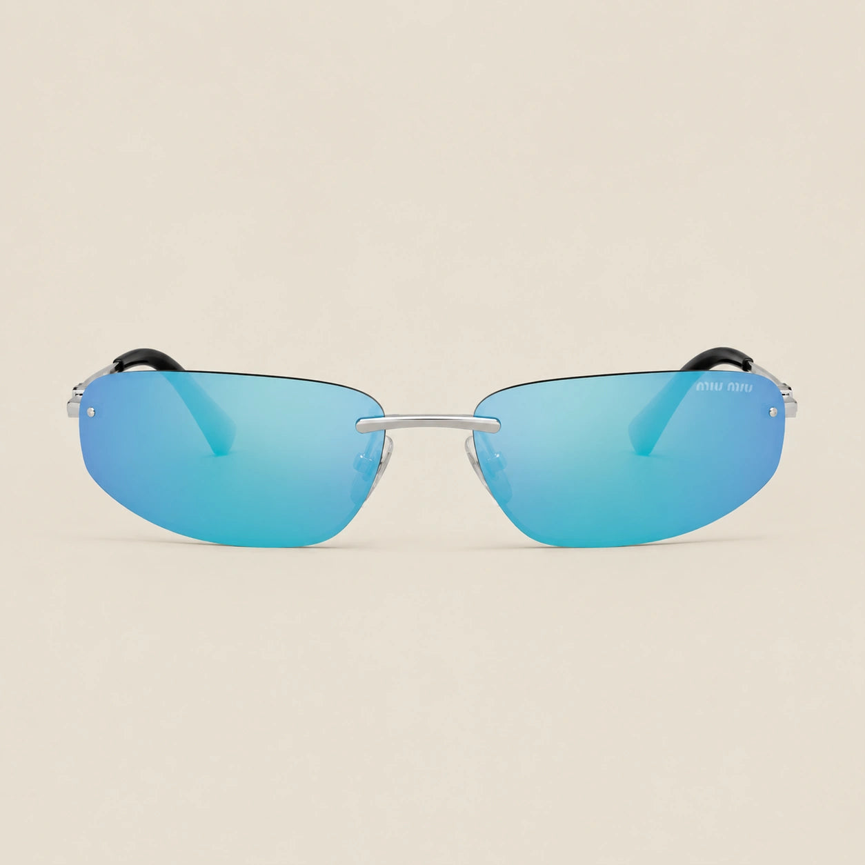 0MU A50S Oval Sunglasses -Silver-Light Green Mirror Blue