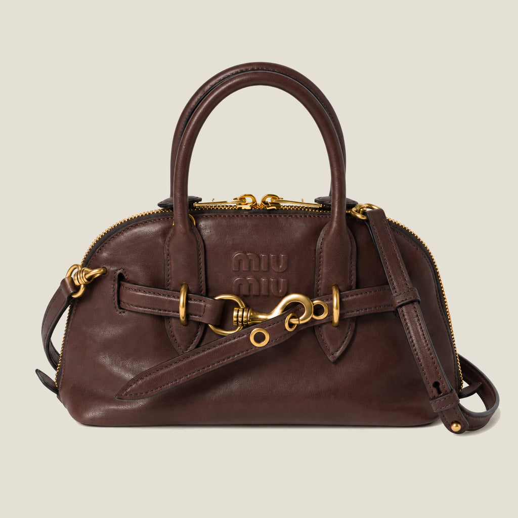 Aventure nappa leather top-handle bag Small- Dark brown