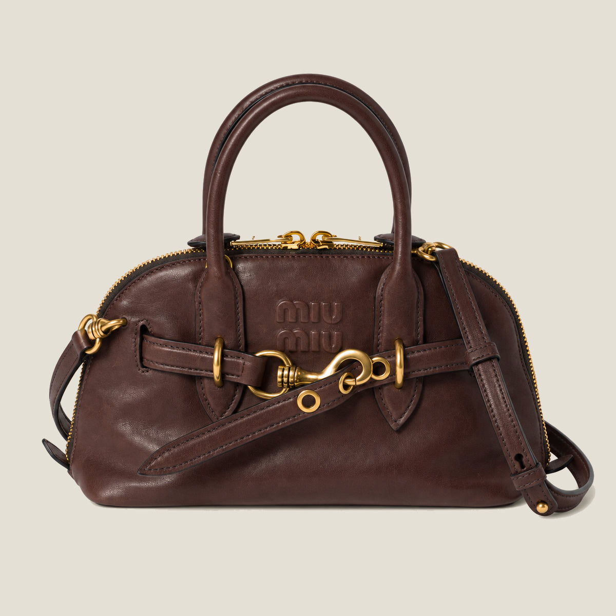 Aventure nappa leather top-handle bag Small- Dark brown