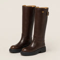 Dark Brown Leather Lug-Sole Riding Boots