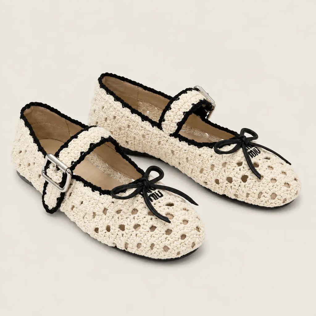 Ivory Crochet Mary Jane Ballet Flats