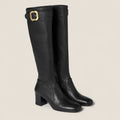 Black Nappa Leather Boots with Buckle