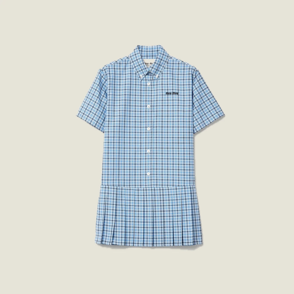 Pleated Checked Poplin Dress