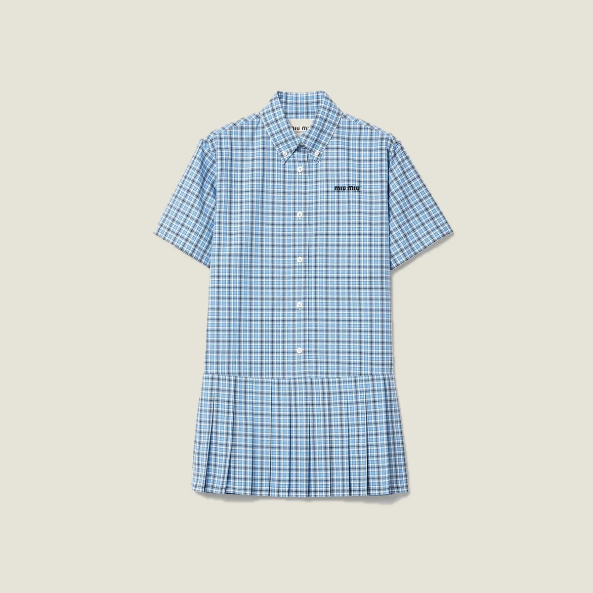 Pleated Checked Poplin Dress