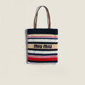 Raffia-effect woven tote bag - Blue/Red/Natural