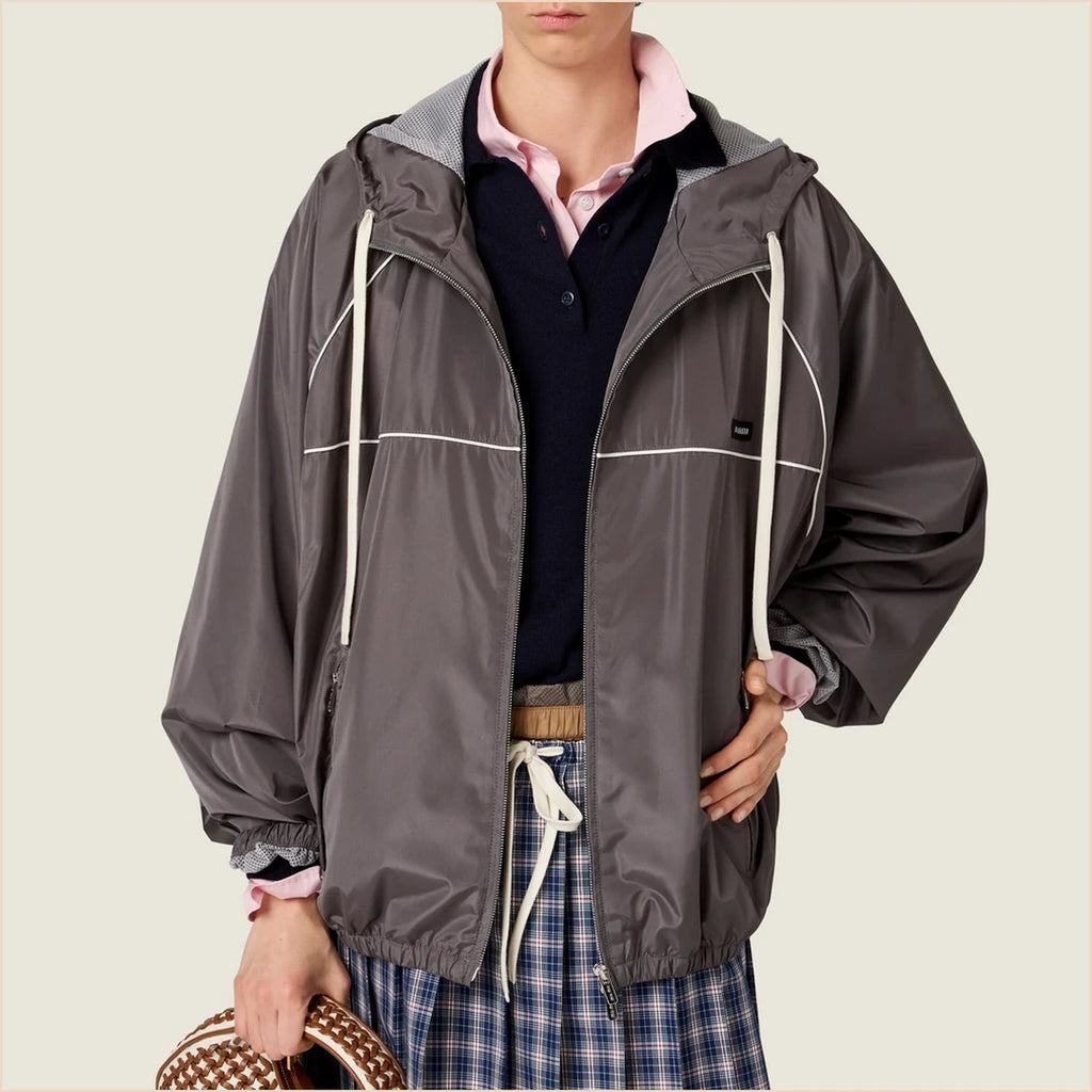 Technical Silk Zipper Blouson Jacket — Silver Gray