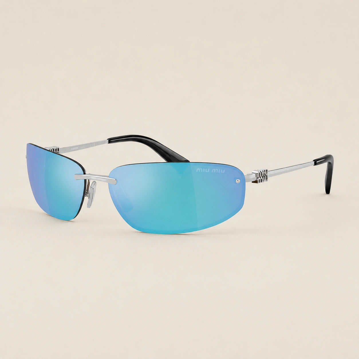 0MU A50S Oval Sunglasses -Silver-Light Green Mirror Blue