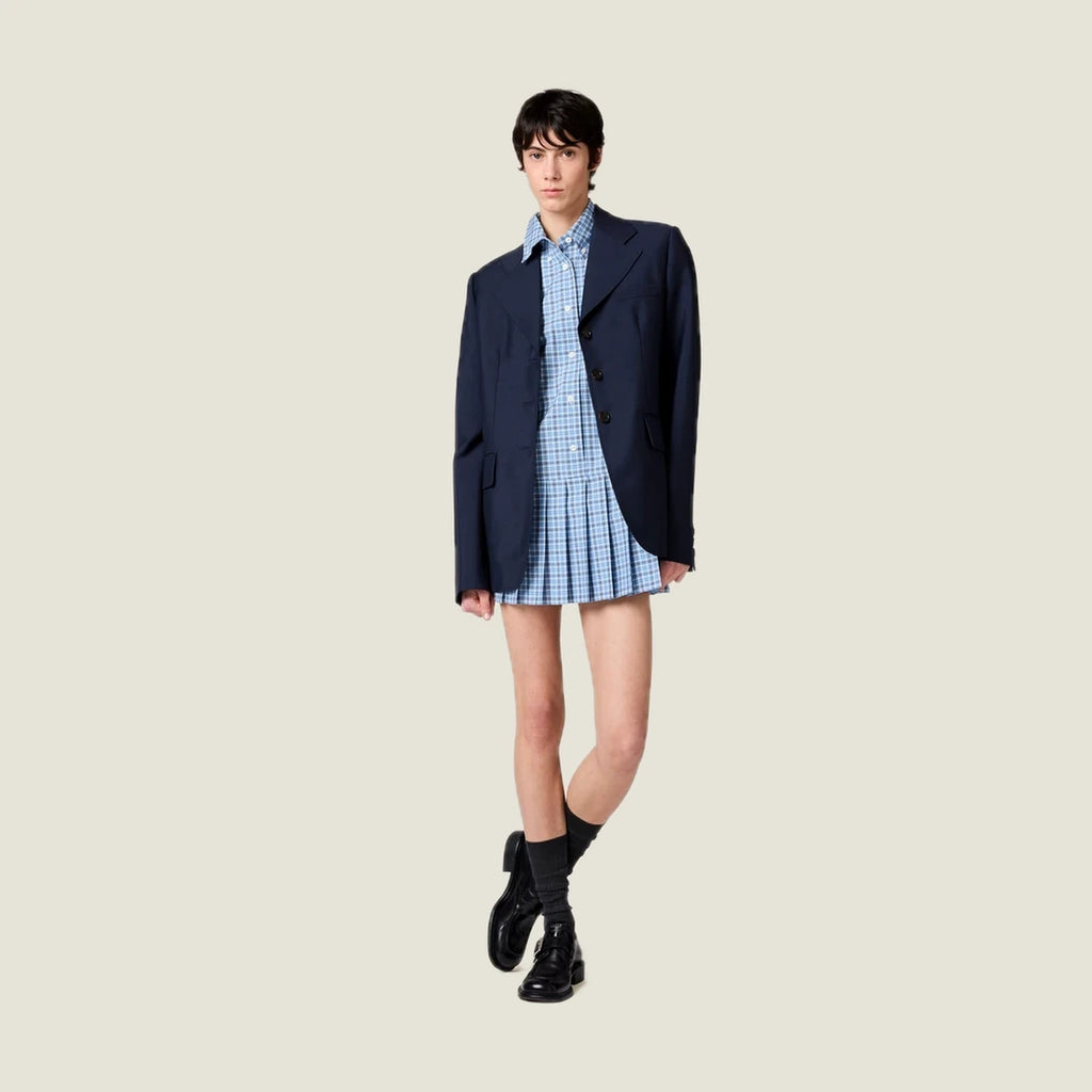 Pleated Checked Poplin Dress