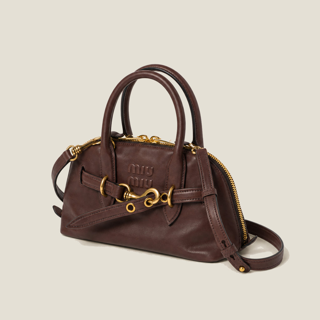 Aventure nappa leather top-handle bag Small- Dark brown