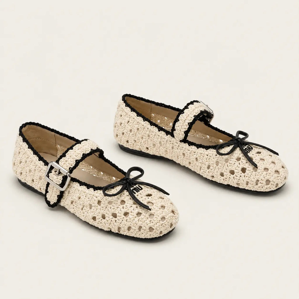 Ivory Crochet Mary Jane Ballet Flats