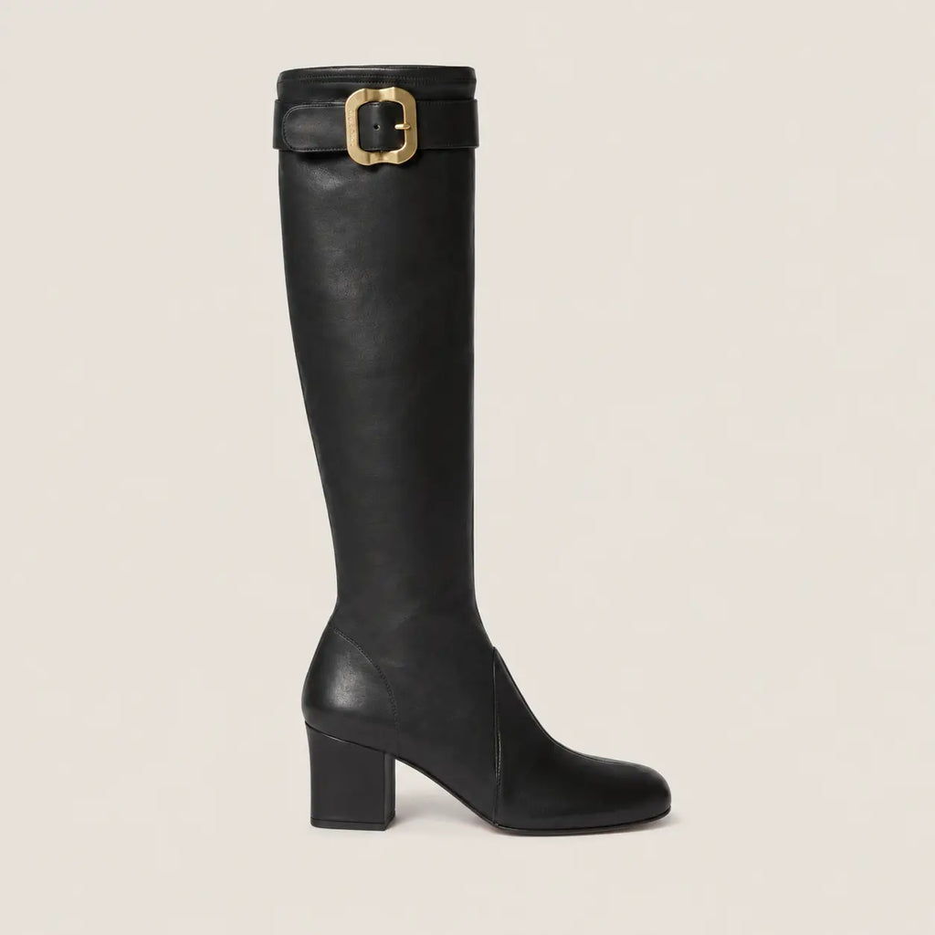 Black Nappa Leather Boots with Buckle