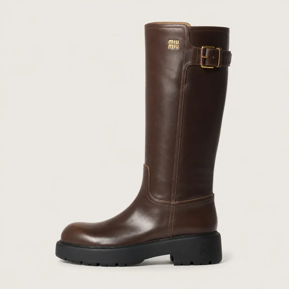 Dark Brown Leather Lug-Sole Riding Boots