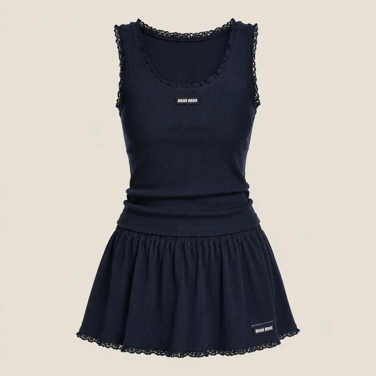 Navy Ribbed Tank Top and Skirt Set