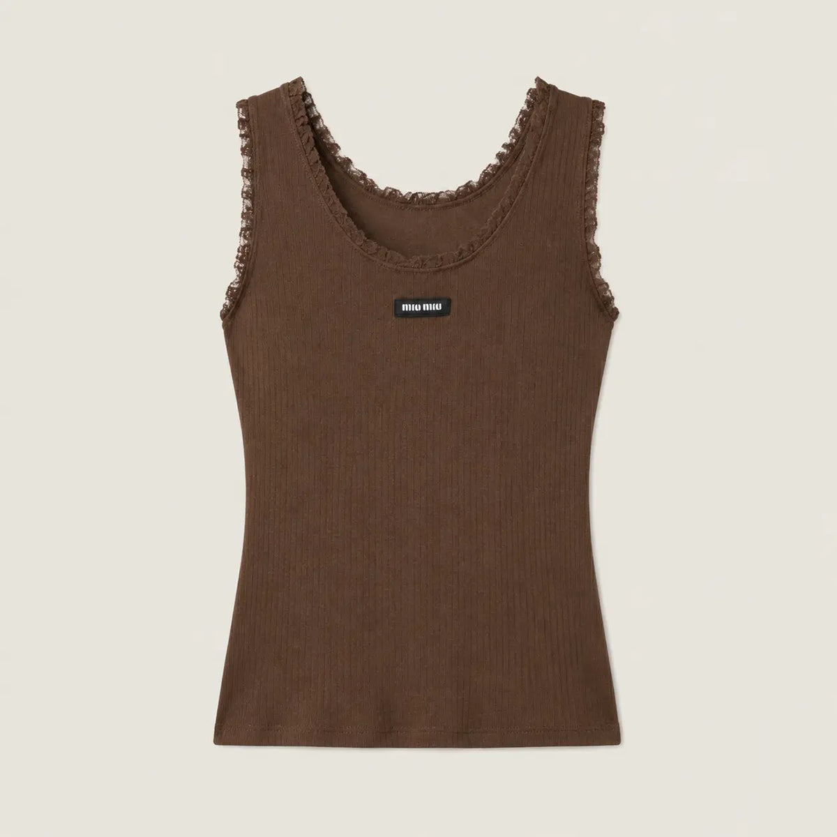 Brown Ribbed Tank Top and Skirt Set