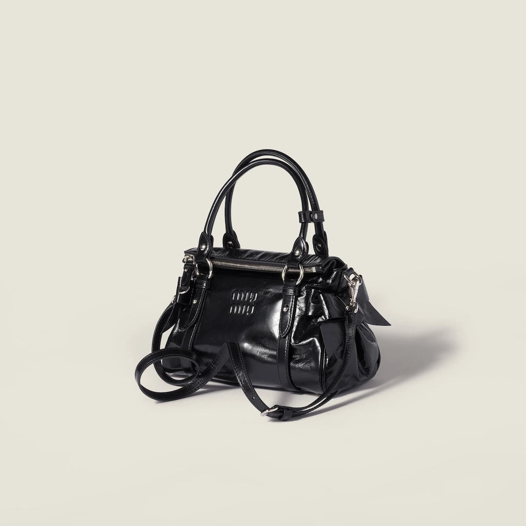 Shiny leather top-handle bag