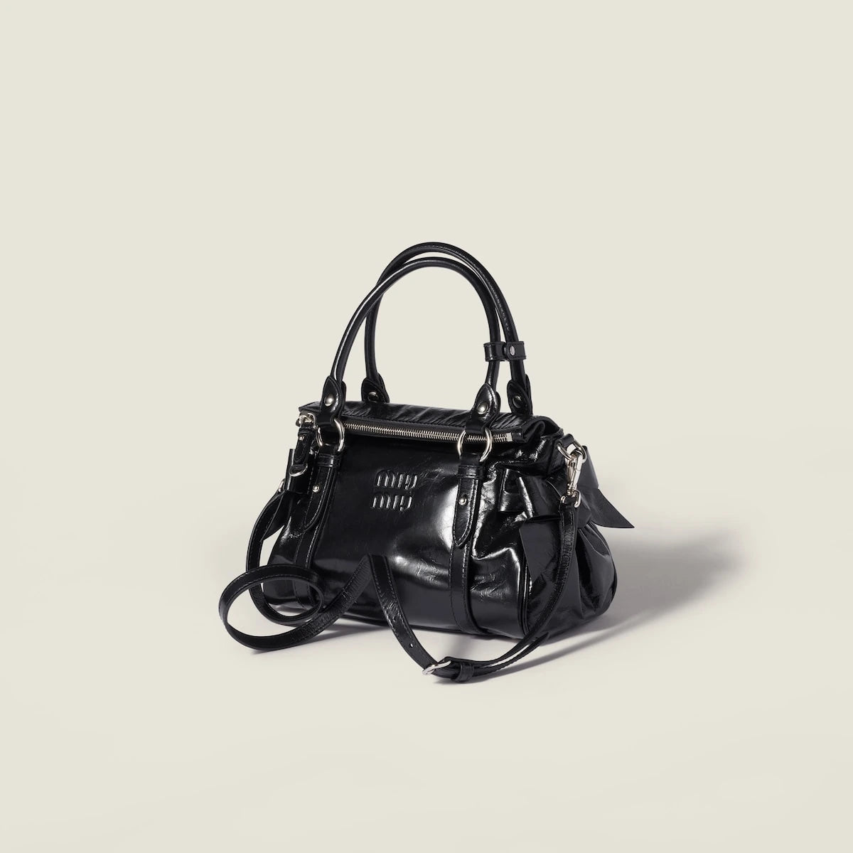 Shiny leather top-handle bag