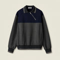 Polo-Neck Zipped Sweatshirt — Gray/Navy