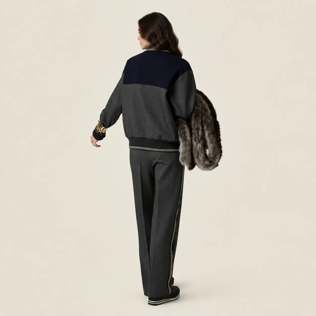Polo-Neck Zipped Sweatshirt — Gray/Navy