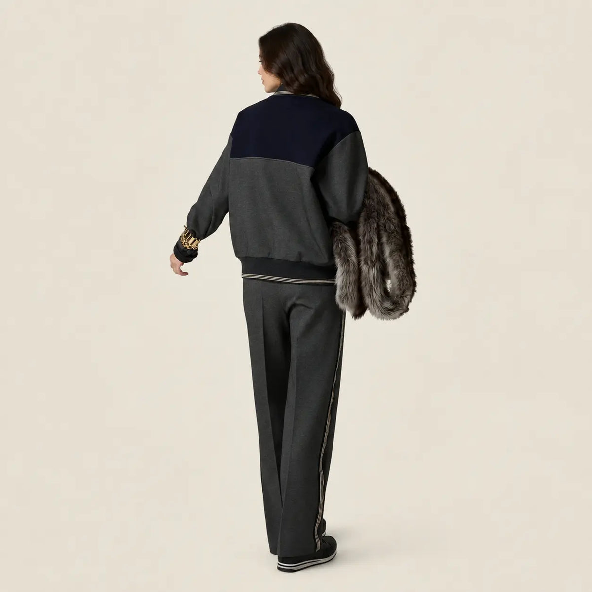 Polo-Neck Zipped Sweatshirt — Gray/Navy