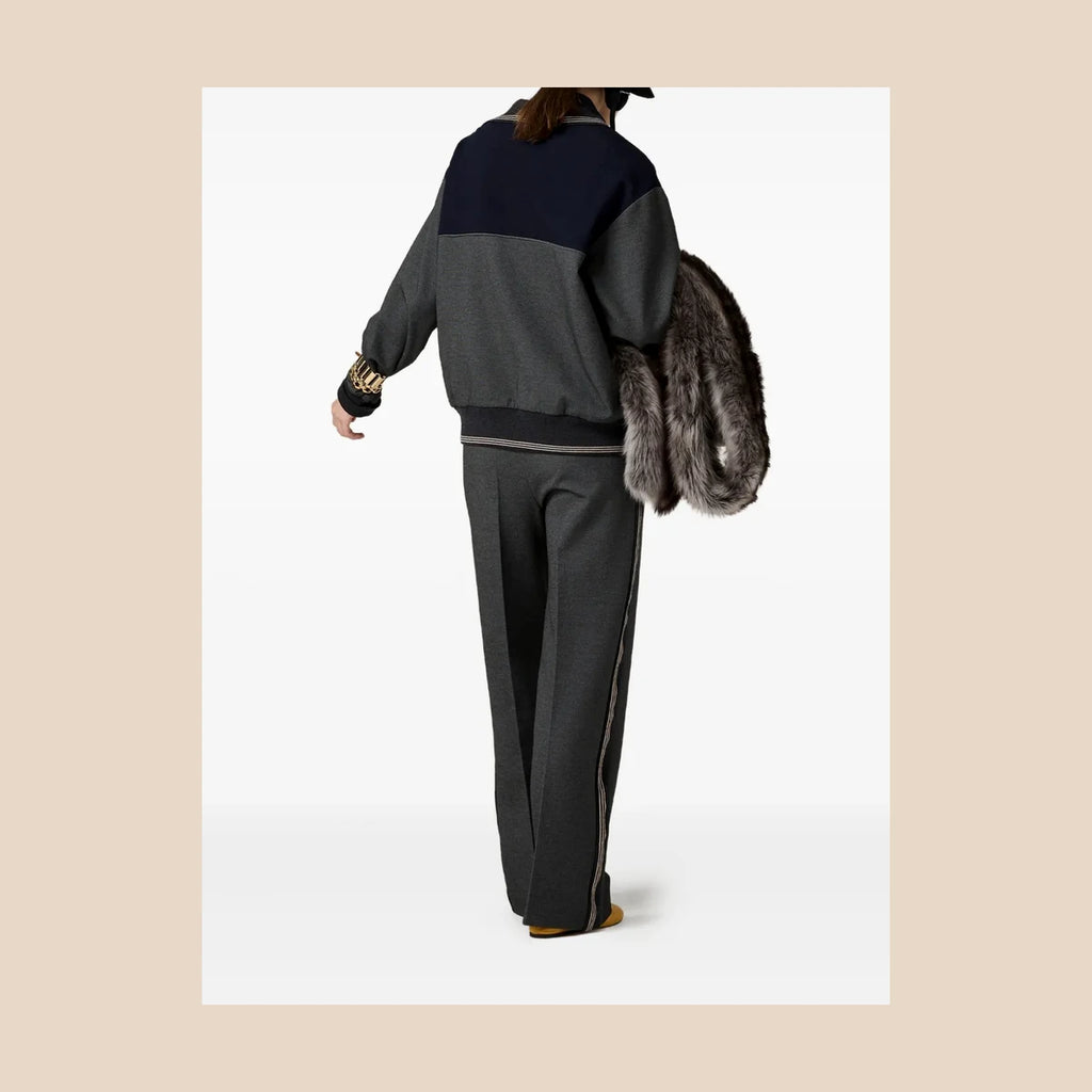 Polo-Neck Zipped Sweatshirt — Gray/Navy