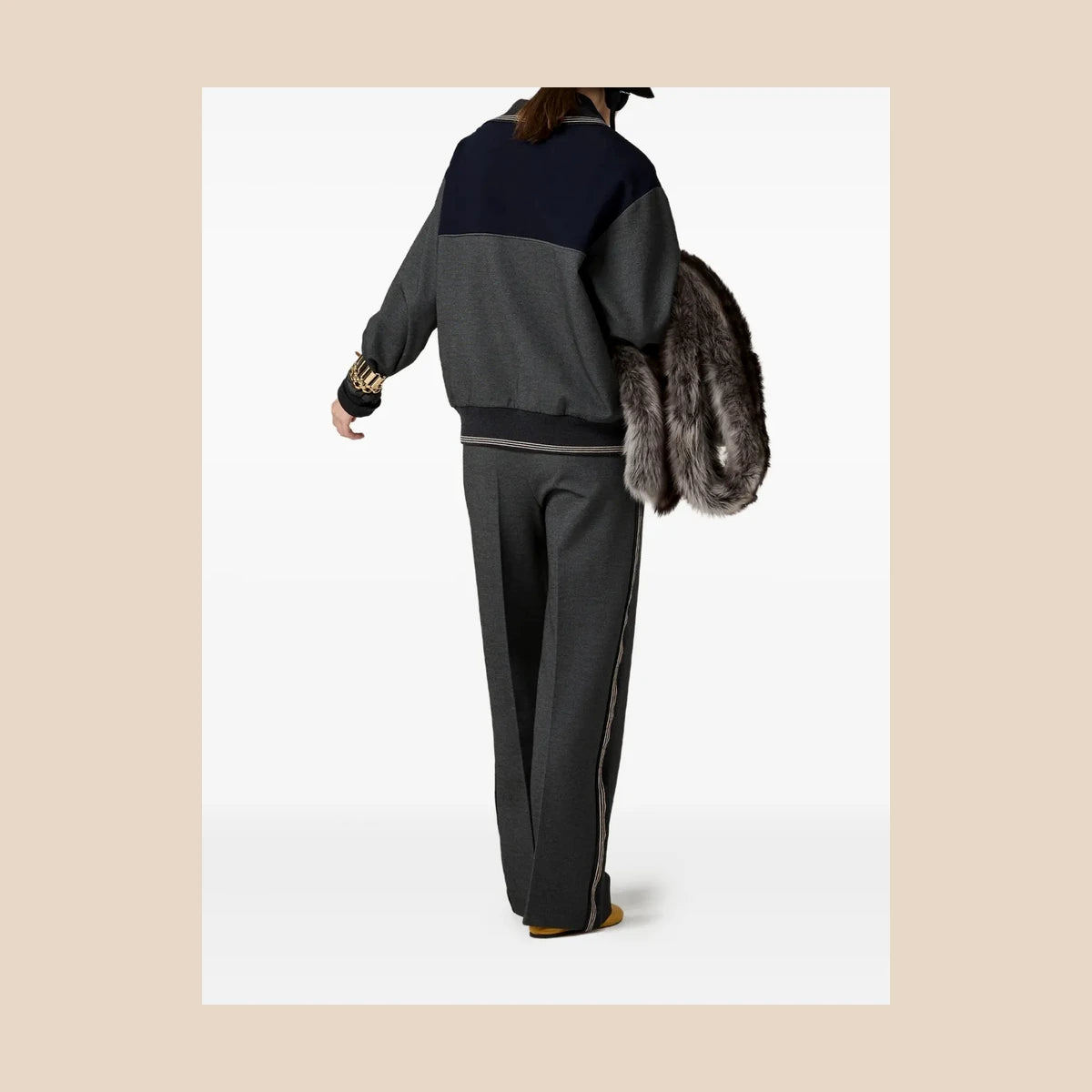 Polo-Neck Zipped Sweatshirt — Gray/Navy