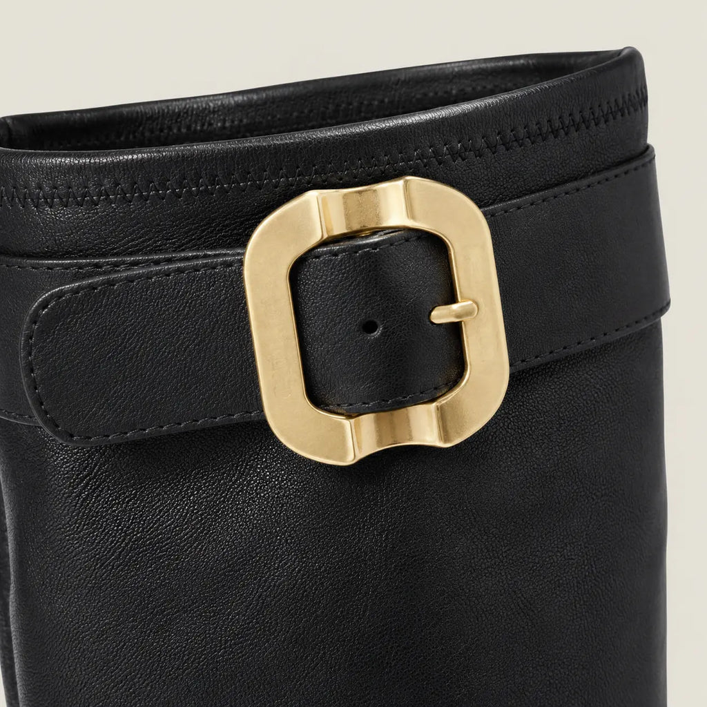 Black Nappa Leather Boots with Buckle