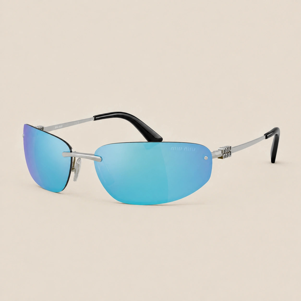 0MU A50S Oval Sunglasses -Silver-Light Green Mirror Blue