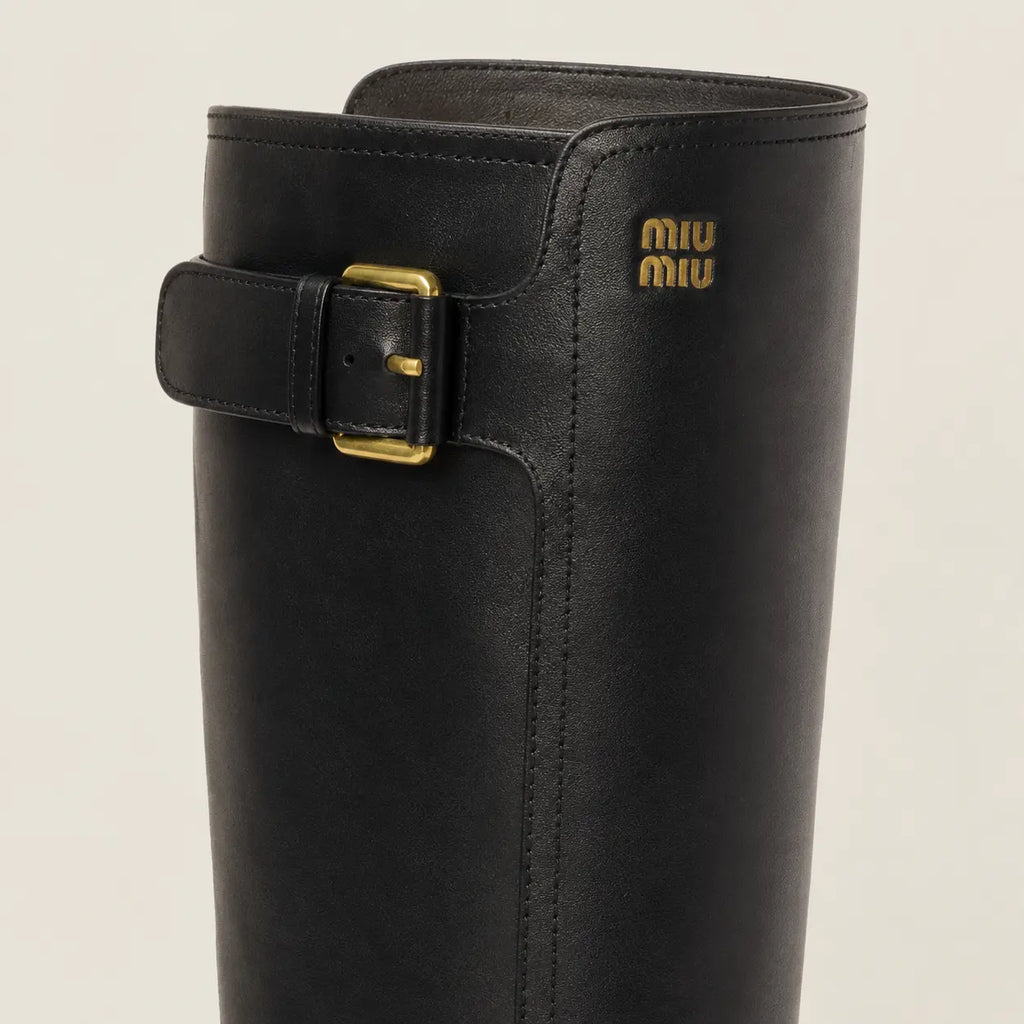 Black Leather Lug-Sole Riding Boots