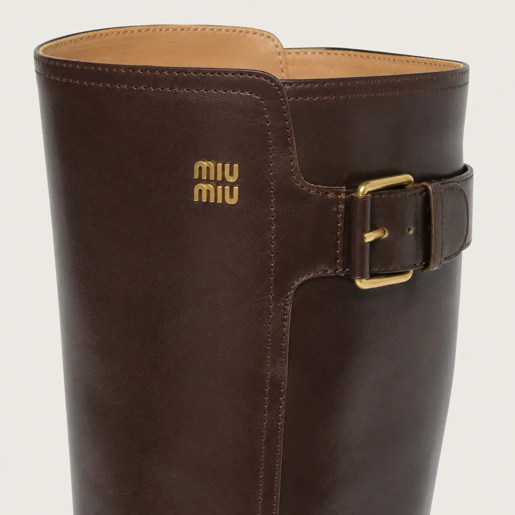 Dark Brown Leather Lug-Sole Riding Boots