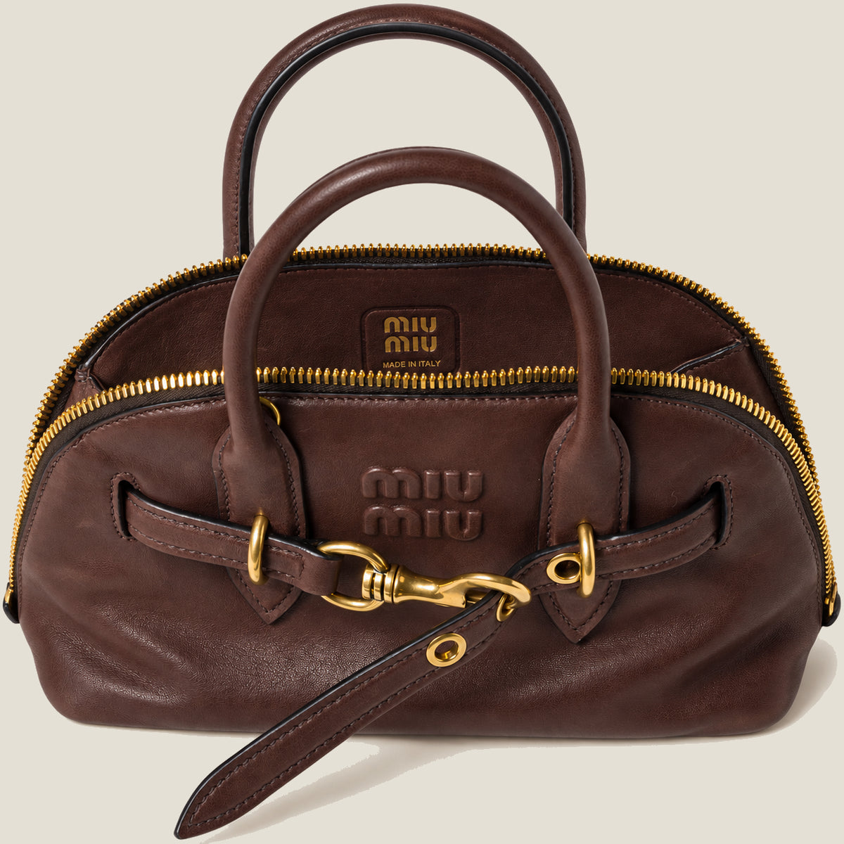 Aventure nappa leather top-handle bag Small- Dark brown