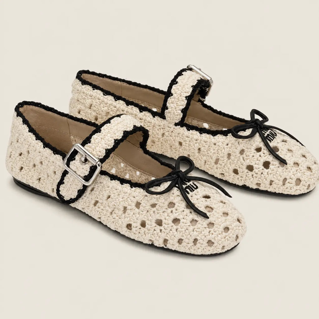 Ivory Crochet Mary Jane Ballet Flats