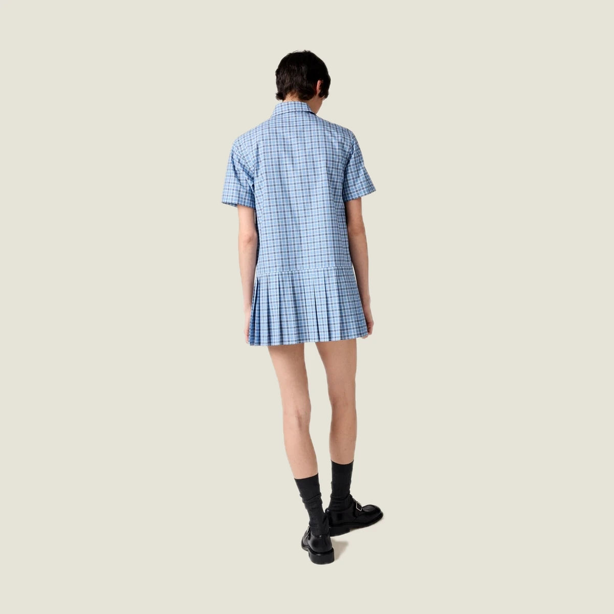 Pleated Checked Poplin Dress