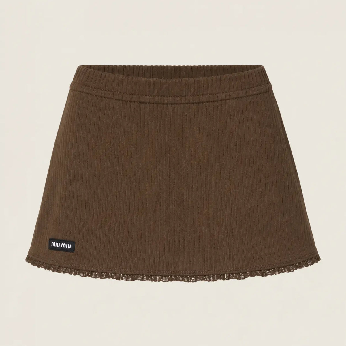 Brown Ribbed Tank Top and Skirt Set