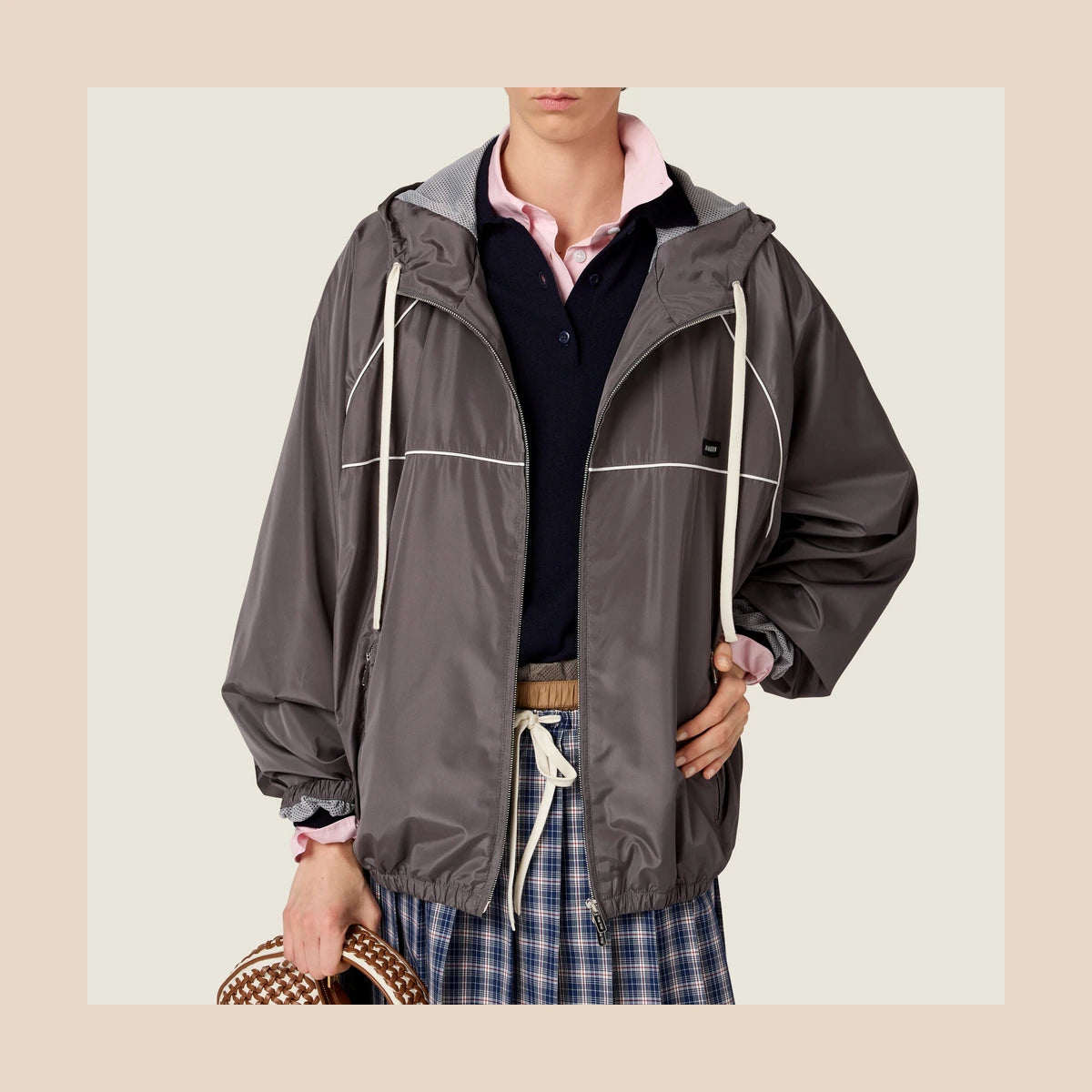 Technical Silk Zipper Blouson Jacket — Silver Gray
