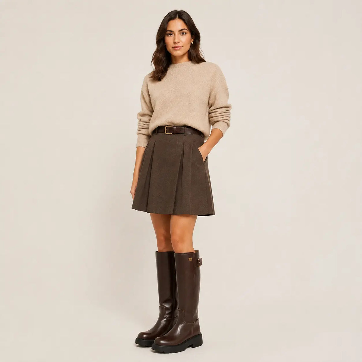 Dark Brown Leather Lug-Sole Riding Boots
