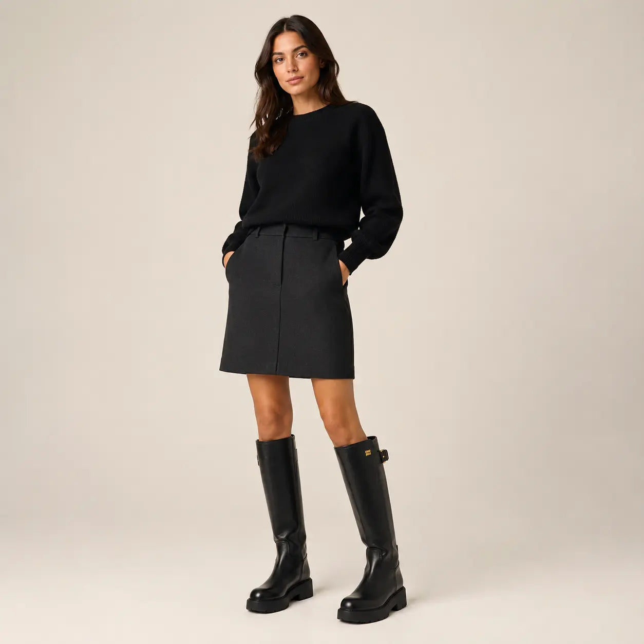 Black Leather Lug-Sole Riding Boots