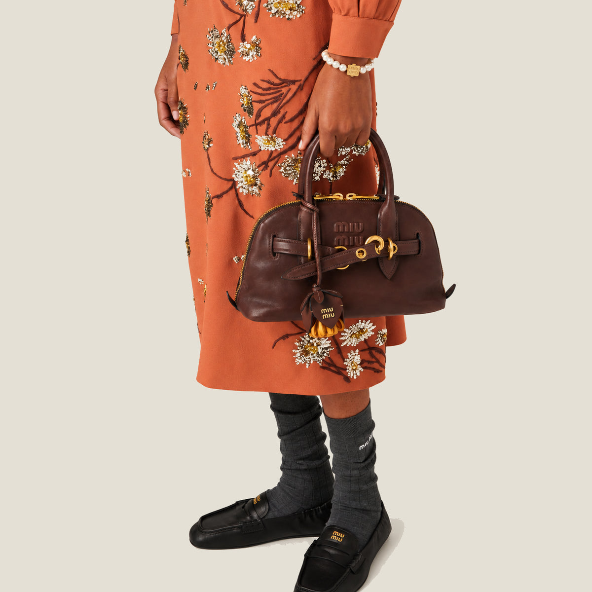 Aventure nappa leather top-handle bag Small- Dark brown