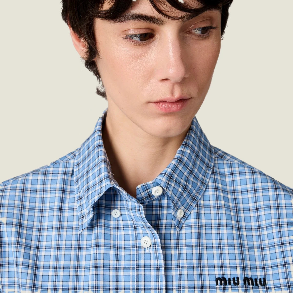 Pleated Checked Poplin Dress