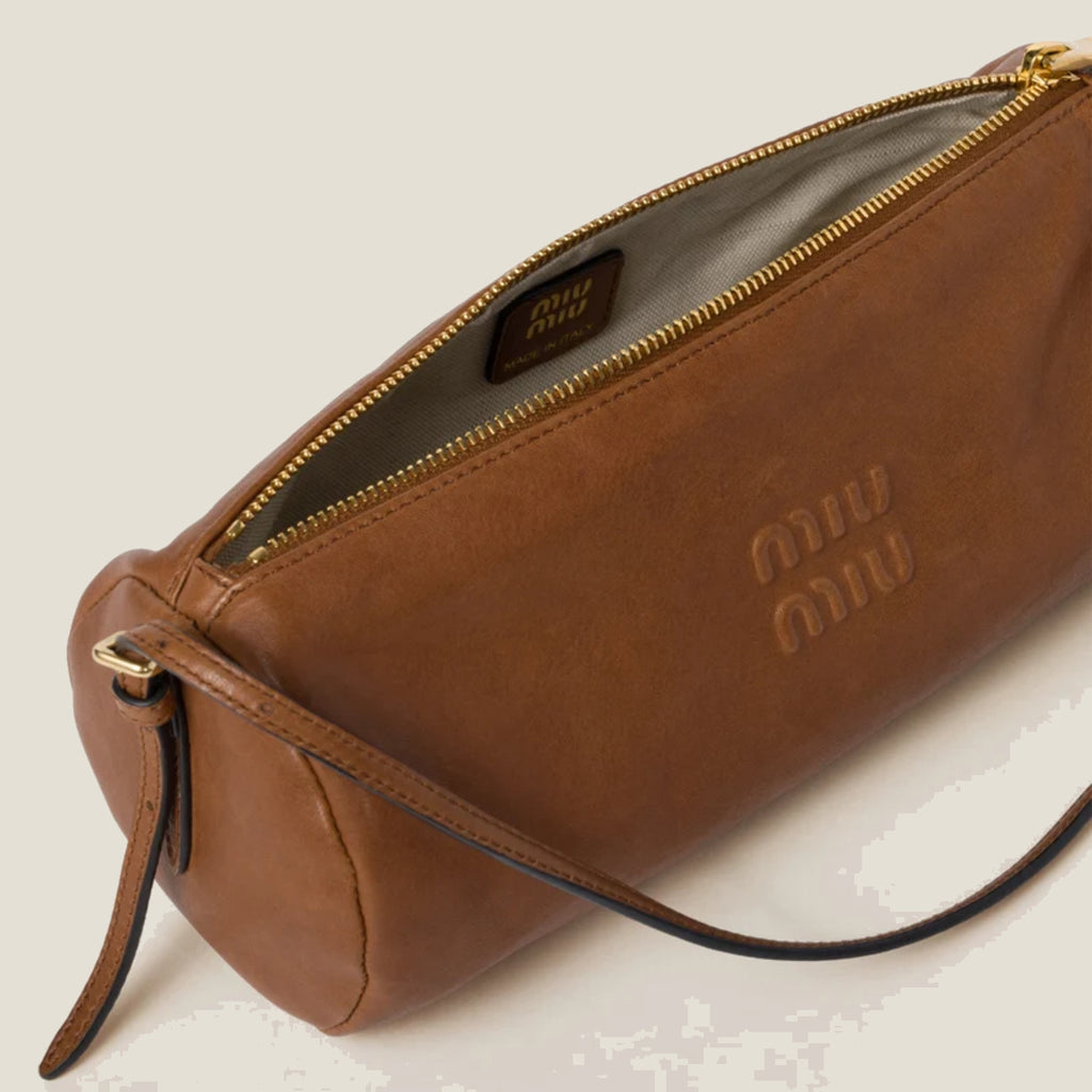 Nappa leather pouch-oak marron