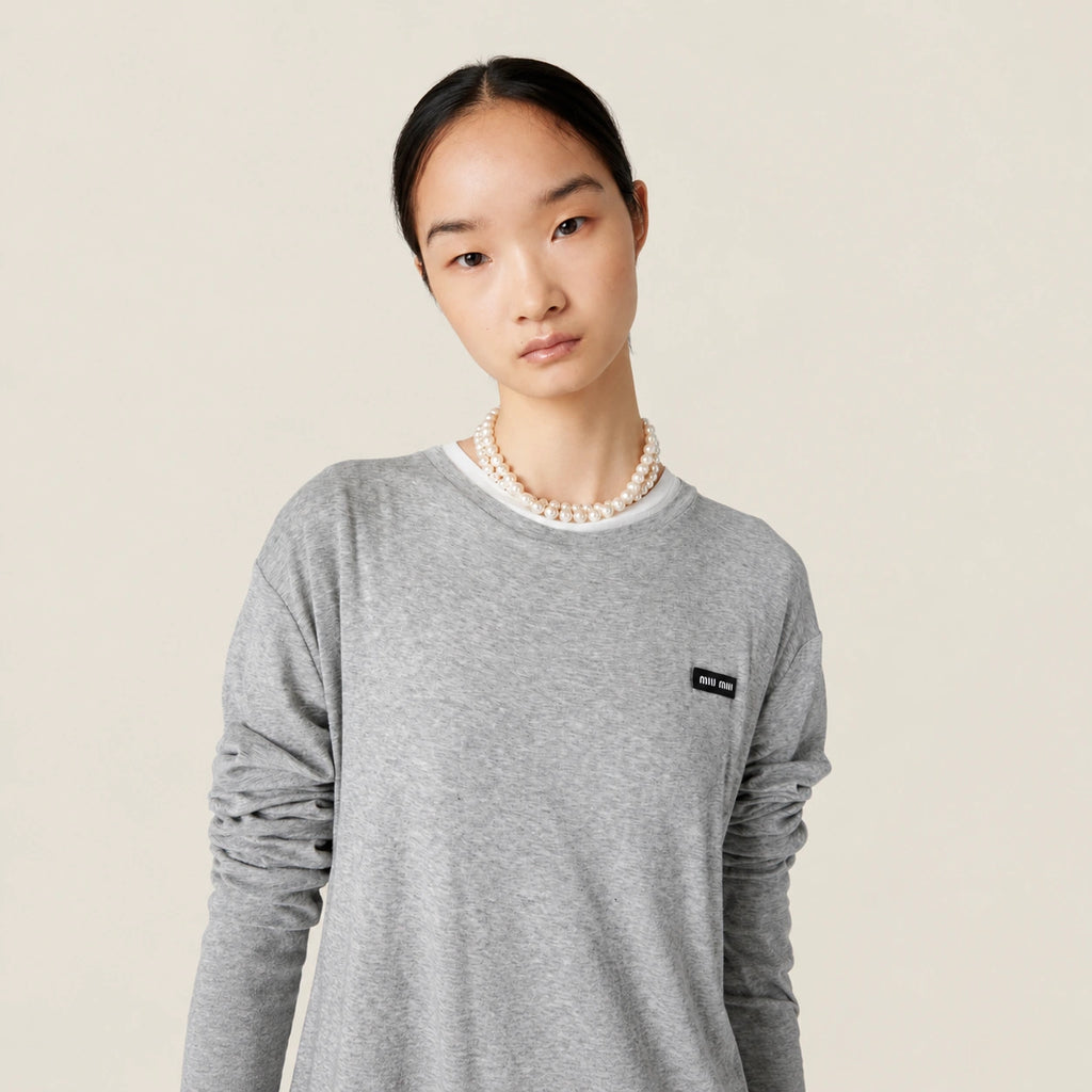 Long-Sleeved Ribbed Jersey T-Shirt