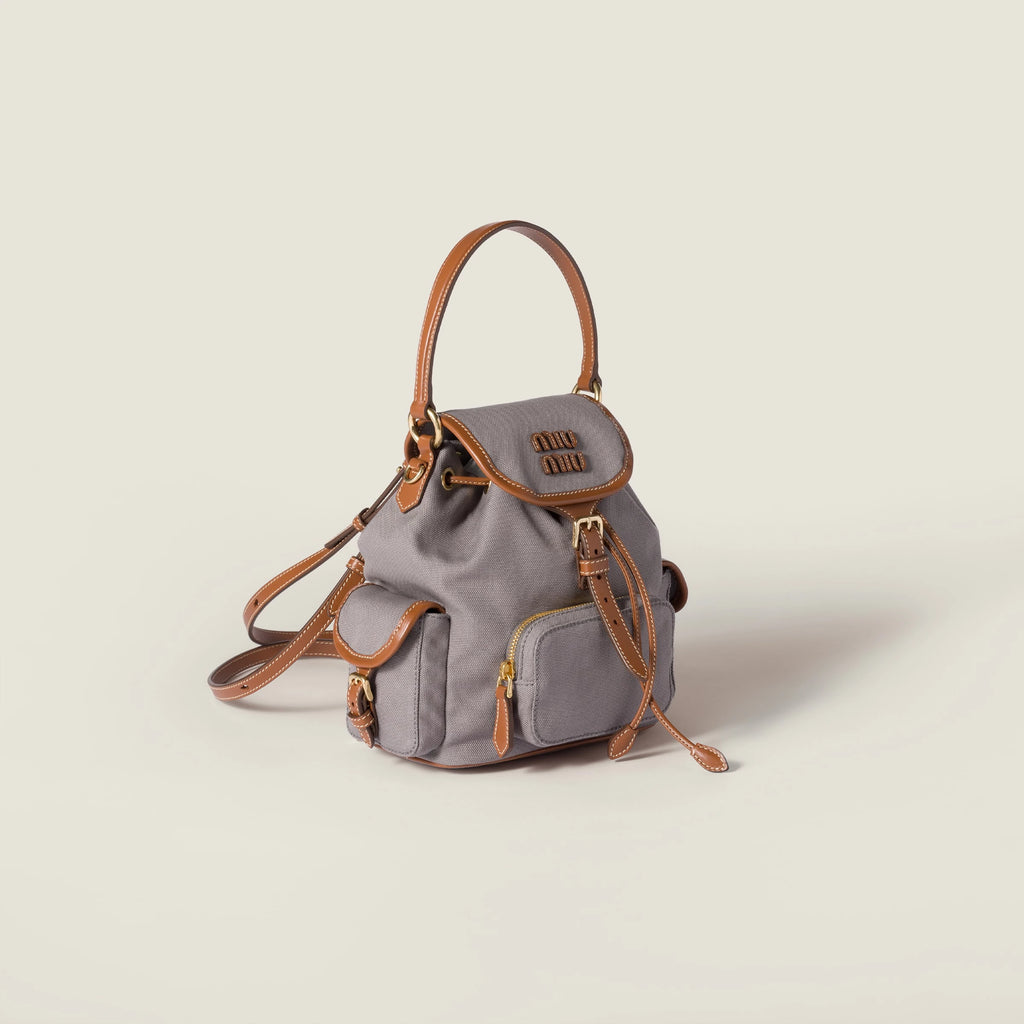 Canvas and leather backpack - Aluminum/Brandy