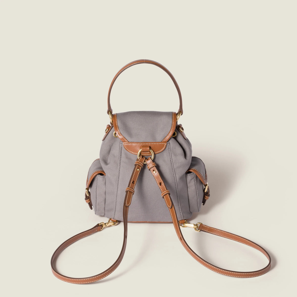 Canvas and leather backpack - Aluminum/Brandy