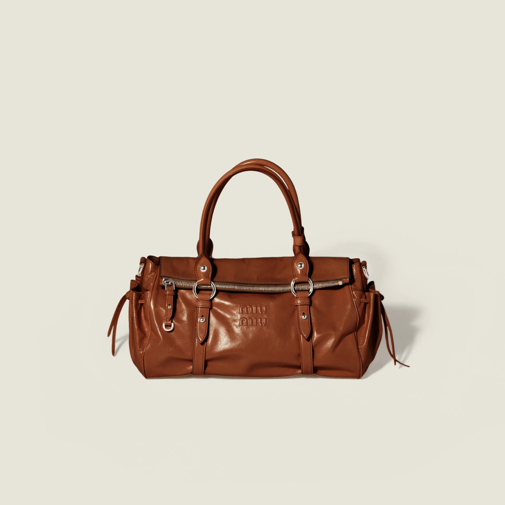Shiny leather handbag - Palisander