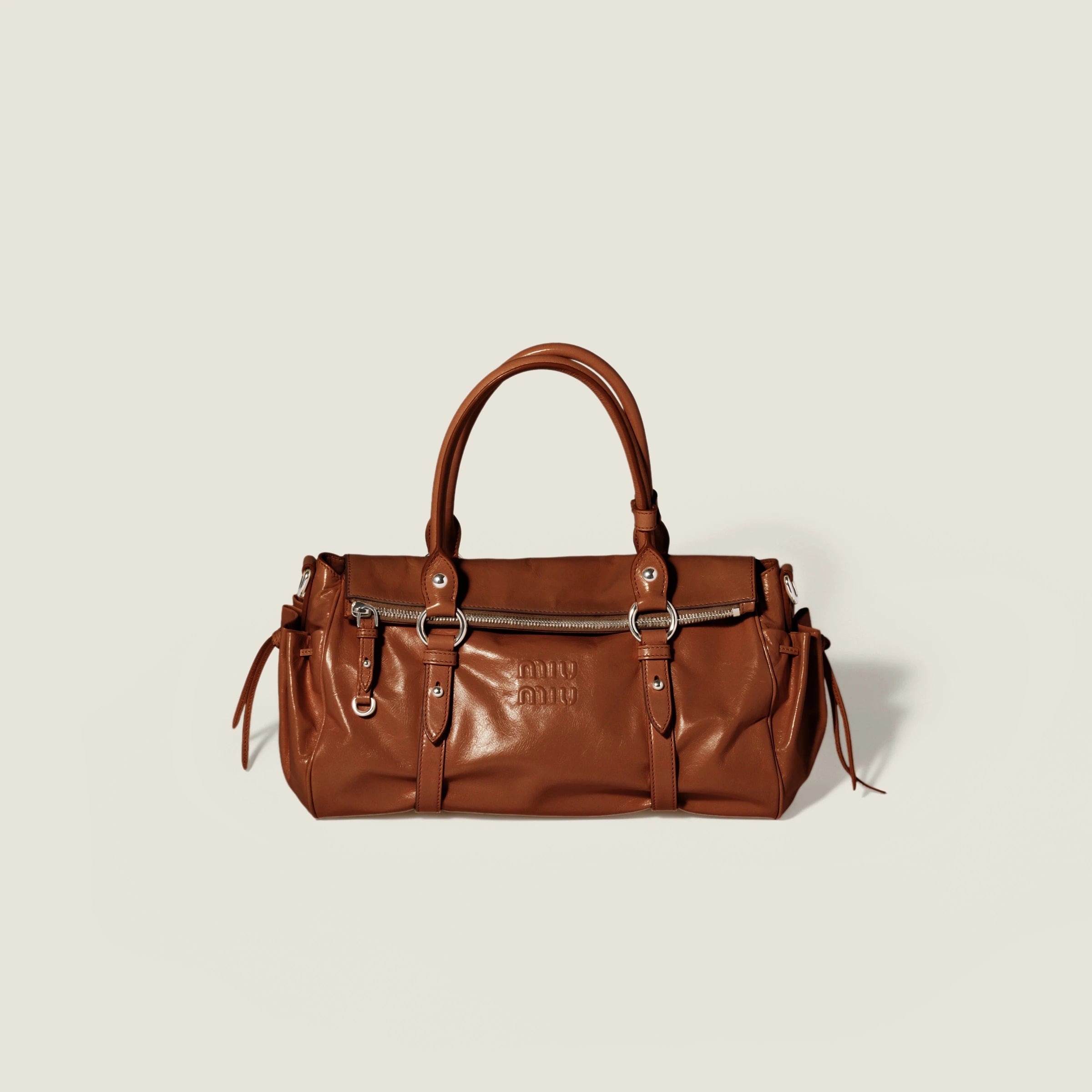 Shiny leather handbag - Palisander