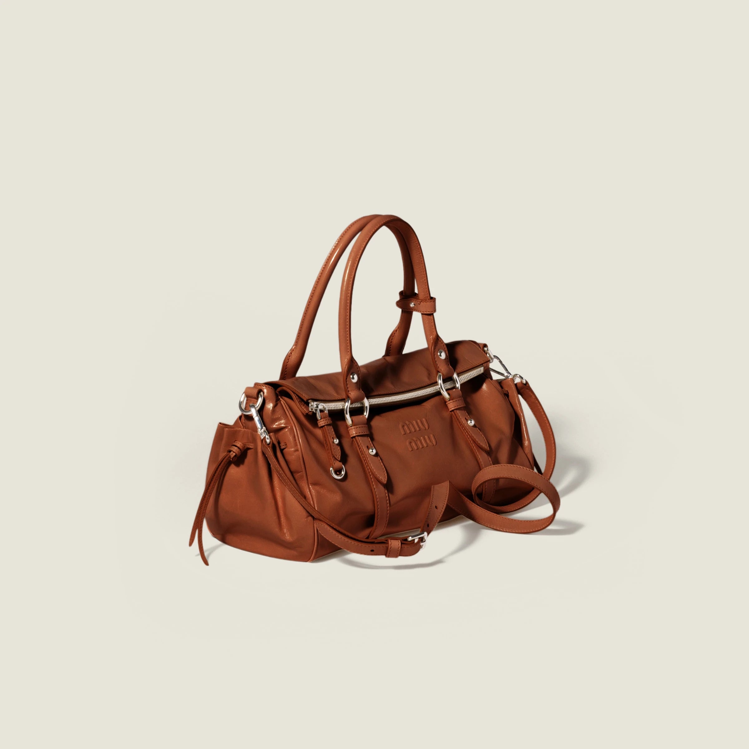 Shiny leather handbag - Palisander