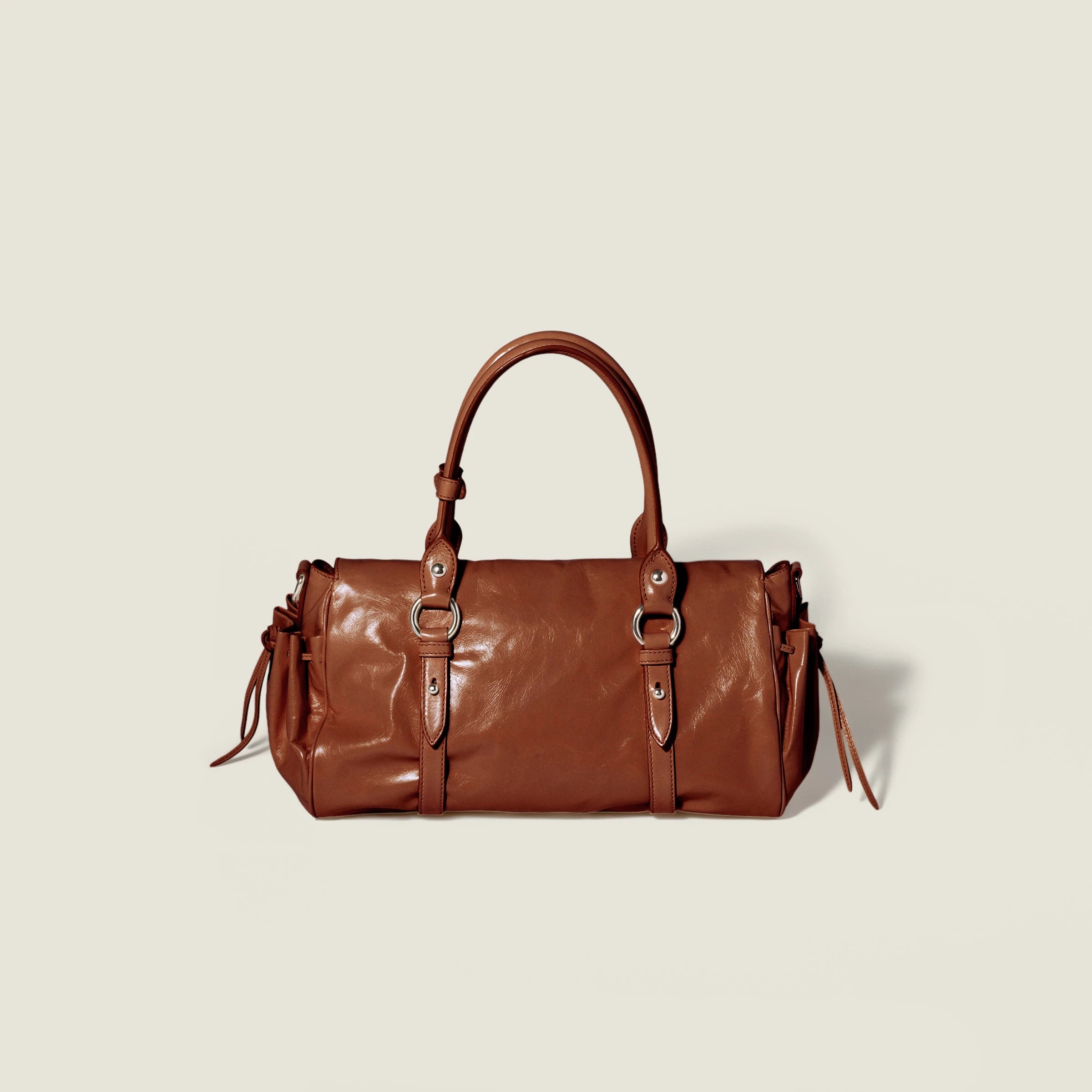 Shiny leather handbag - Palisander
